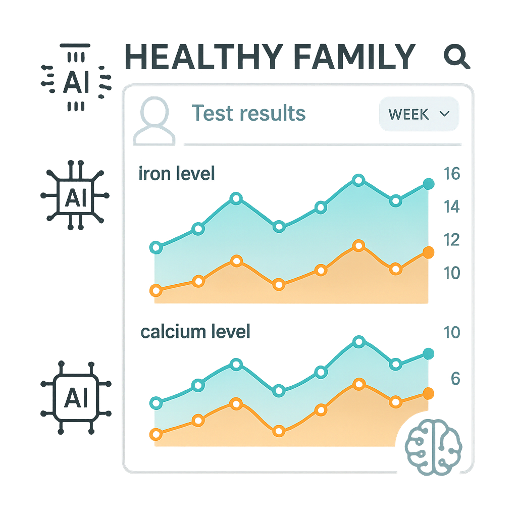 Health tracking dashboard showing iron and calcium levels over time